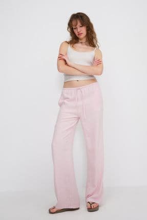 Keten Karışımlı Bağlamalı Wide Leg Pantolon PN16649