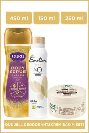 Deodorant, Body Scrub Duş Jeli & Krem Bakım Seti