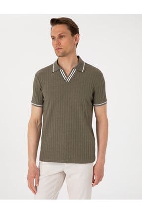 Haki Slim Fit Örme Dokulu Polo Yaka Tişört 50310162-vr027
