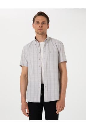 Bej Regular Fit Kareli Kısa Kollu Gömlek 50307083-VR011