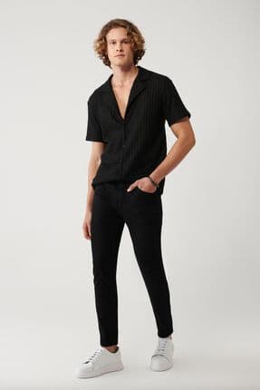 Erkek Siyah Rinse Yıkamalı Esnek Pamuklu Jean Pantolon A41y3513