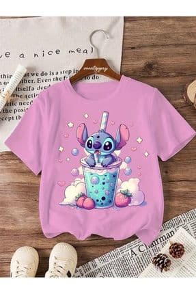 - Stitch Çilekli Baskılı Çocuk Oversize T-Shirt