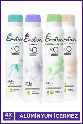 Kadın Vegan Deodorant 150 Ml 4'lü Set (Natural Bloom & Breeze, Aqua, Violet) Leke Bırakmaz