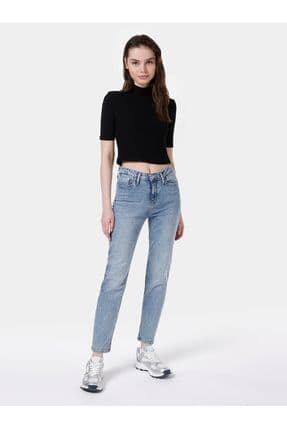 Slim Fit Orta Bel Düz Paça Kadın Indigo Jean Pantolon