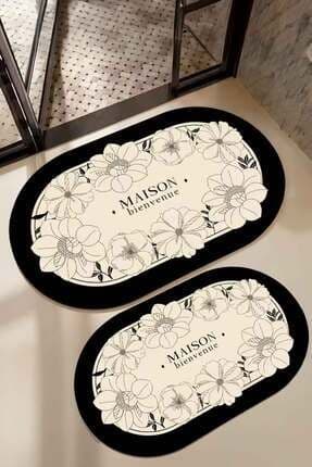 Dijital Kaymaz Yıkanabilir İkili Modern Banyo Paspası Banyo Halısı Banyo Dekor (40x60+60x90 cm)