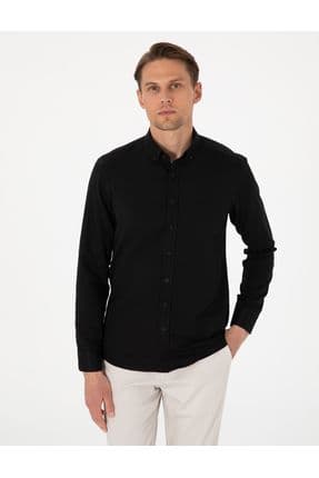 Siyah Oxford Slim Fit Kolay Ütülenebilir Gömlek 50306996-VR046