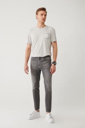 Erkek Gri Eskitme Yıkamalı Esnek Jean Pantolon A41y3514