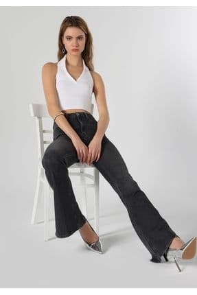 Regular Fit Orta Bel Bootcut Kadın Siyah Jean Pantolon