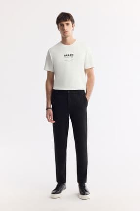 Erkek Siyah Yan Beli Lastikli Gofreli Chino Pantolon B003033