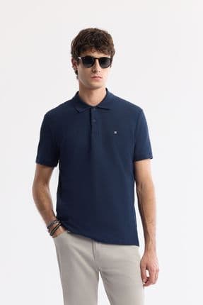 Erkek Lacivert %100 Pamuk Hızlı Kuruyan Kıvrılmayan Polo Yaka T-shirt B001032