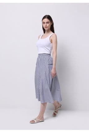 Midi Çizgili Kadın Lacivert Etek