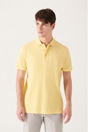 Erkek Sarı %100 Pamuk Serin Tutan Polo Yaka T-shirt E001004