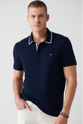 Erkek Lacivert %100 Pamuk Çıtçıtlı Polo Yaka T-shirt A31y1175