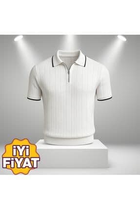 Polo Yakalı Fermuarlı Lastikli Kısa Kollu Erkek Yazlık Triko Tişört