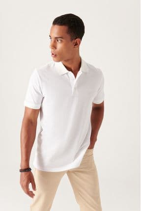 Erkek Beyaz 3 Düğmeli %100 Mısır Pamuğu Polo Yaka T-shirt B001027