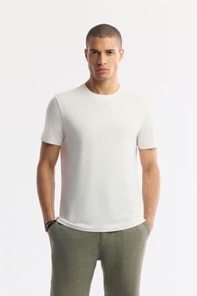 Erkek Beyaz Soft Touch Bisiklet Yaka Basic Modal T-shirt B001171