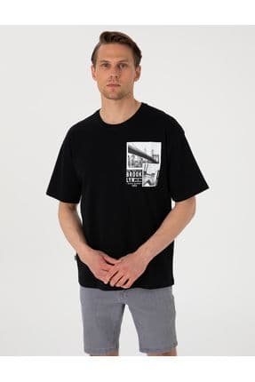 Siyah Comfort Fit Bisiklet Yaka Tişört 50310144-VR046