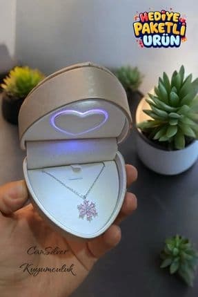 925 Ayar Gümüş Pembe Zirkon Taşlı Manolya Çiçeği Gümüş Kadın Kolye-anneler Günü Özel