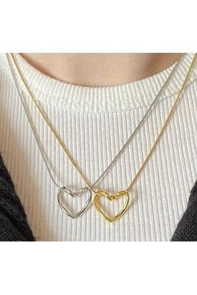 Kadın Gold/Gümüş Kalpli Düğüm Kolye 2 Adet