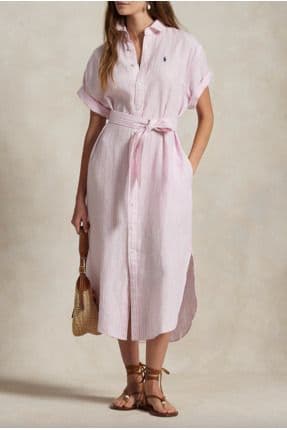 Striped Linen Short-Sleeve Shirtdress