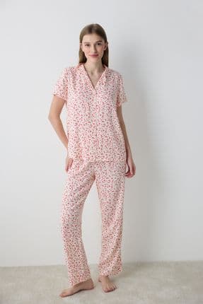 Angie Gömlek Pantolon Krem Pijama Takımı - Loves Paris Koleksiyonu