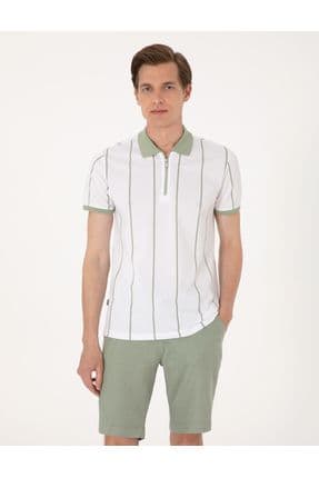 Çağla Yeşili Çizgi Detaylı Slim Fit Polo Yaka Tişört 50307519-vr016