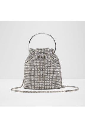 Blıngbucket - Kadın Tekstil Gümüş Büzgülü Kapama Orta Boy Kova Şeklinde Çanta