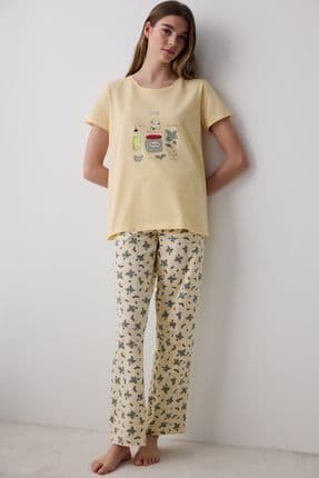 Pesto Sarı Pantolon Pijama Takımı