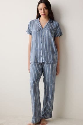 Freya Gömlek Pantolon Gri Pijama Takımı