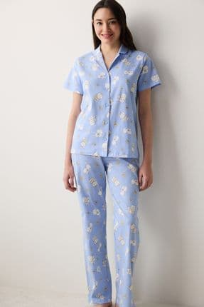 Bowtiful Gömlek Pantolon Açık Mavi Pijama Takımı