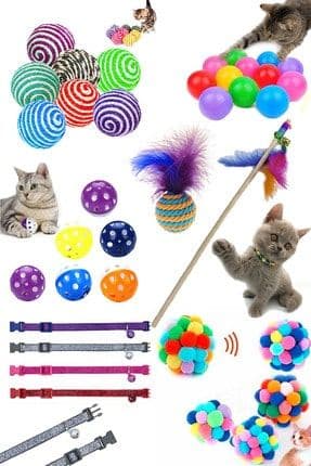 Ip Sarma Top , Tüylü Top , Ponpon Top , Çıngıraklı Top ,renkli Top , Olta Ve Tasma Seti