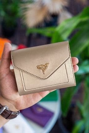 Colombia Vegan Deri Bozuk Para Gözlü Bol Kartlıklı Mini Gold Kadın Cüzdanı