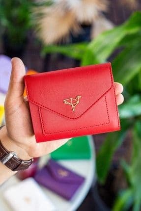 Colombia Vegan Deri Bozuk Para Gözlü Bol Kartlıklı Mini Kırmızı Kadın Cüzdanı