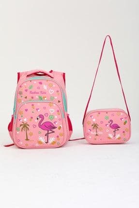 Pembe Flamingo İlkokul Çantası + Beslenme Çantası Kız Çocuk