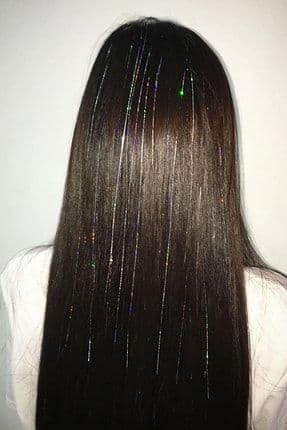 Gri Renk Simli Saç Aksesurı/ Saç Işıltısı Yan Postiş Hair Tinsel Shiny Hair