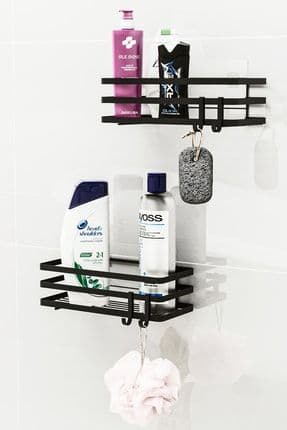 Banyo Düzenleyici Şampuanlık Sabunluk 2 Li Set Lamalı Yapışkanlı 4 Askılı Duş Rafı Organizer